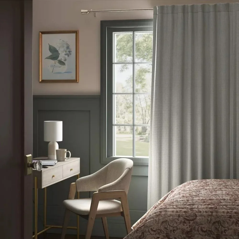 Threshold Gray Textured Plaid Single Blackout Rod Pocket Curtain Panel 50